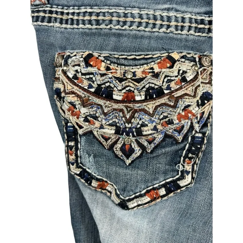 Bootcut‎ Jeans Cowboy Western Rhinestone Distressed Grace in LA Size 31 X 31